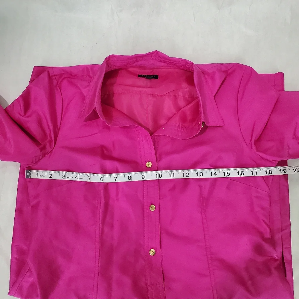 Talbots 100% silk sheath dress 6P Textured Fuschia Hot Pink Taffeta Shirt Dress - Picture 12 of 16